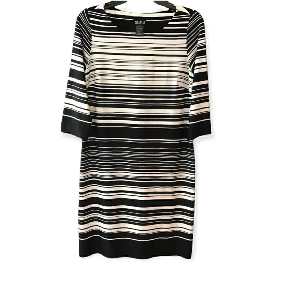 SOHO PM Black & White Striped Career Workwear Shift Dress
